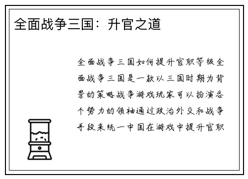 全面战争三国：升官之道